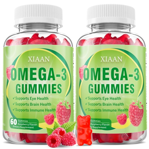 [BRSRGCQDBUIA2F33] Omega 3 Gummies for Kids & Adults, DHA EPA Omega 3 Supplement for Women & Men Vitamins Omega-3 Fatty Acids 1000mg Support Eye & Brain Health, Sugar-Free/Vegan/Organic, Raspberry Flavor 120 Count