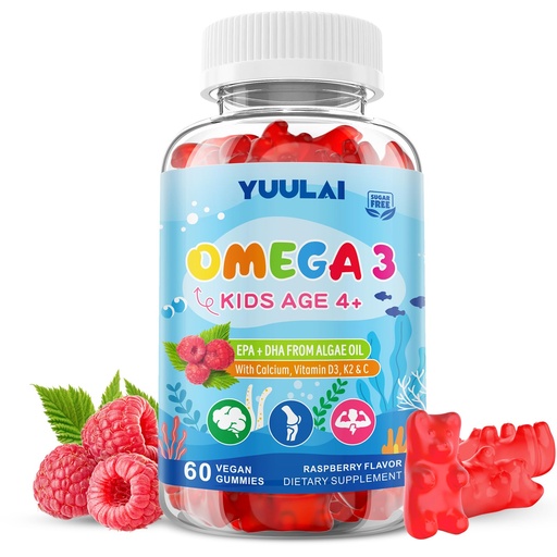 [BRSRGFANO4HQICTZ] Omega 3 Gummies for Kids, Sugar Free Children's Omega 3 Supplement with Calcium + Vitamin D3 K2 + C, Omega-3 DHA & EPA for Brain & Immune Support, Vegan Fish Oil Alternative, 60 Count