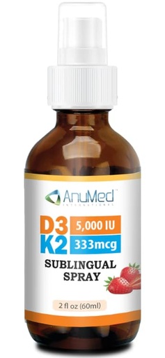 [BRSROHQOBUPA2GT7] Vitamin D3 K2 5,000 IU Liquid Spray with Organic MCT Oil, Vitamin A (Retinol) 1250mcg, K2 (MK4, MK7) Promotes Heart, Bones, Immune System. 100% Vegan, Non-GMO, No Sugar Added (2oz) (Strawberry)