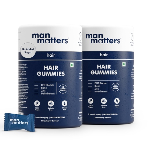 [BRSW2FADCF5Q2DT6] Man Matters Biotin Hair Gummies | Yummy Chewable Strawberry Flavored for Healthy Hair | Pack of 2 (60 Gummies Each)
