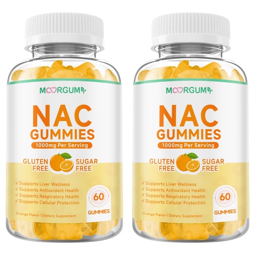 [BRSRGCQQAEGWGHTV] NAC Gummies 1000mg for Adults, N-Acetyl Cysteine Supplements for Immune, Liver, Antioxidant Support, Sugar-Free, Natural Orange Flavor, 120 Count