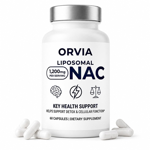 [BRSRYYIPPIGQMD3B] Orvia Labs Liposomal NAC 1200mg, Liver & Cellular Detox Support, Vegan, Non-GMO, Gluten-Free, Dairy-Free - 60 Capsules
