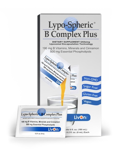 [BRSWIGI5BB5W22TO] LivOn Laboratories Lypo–Spheric B Complex Plus – 30 Packets – 195 mg B Vitamins, Minerals & Cinnamon Per Packet – Liposome Encapsulated for Improved Absorption – 100% Non–GMO