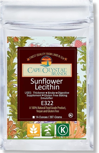 [BRSW2BAFBMBAIHQY] Cape Crystal Sunflower Lecithin Powder, 100% Natural and Gluten-Free. It is The Vegan, Non-GMO Alternative to Soy Lecithin Powder (14-oz.)
