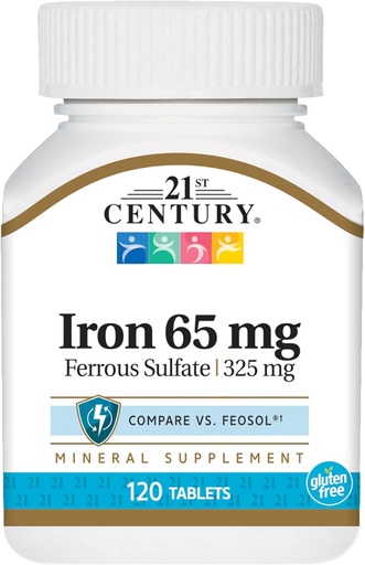 [BRSWIY37BQHGGDTC] 21st Century Iron 65 Mg Ferrous Sulfate 325 Mg Tablets, 120 Conde (Pack of 2)