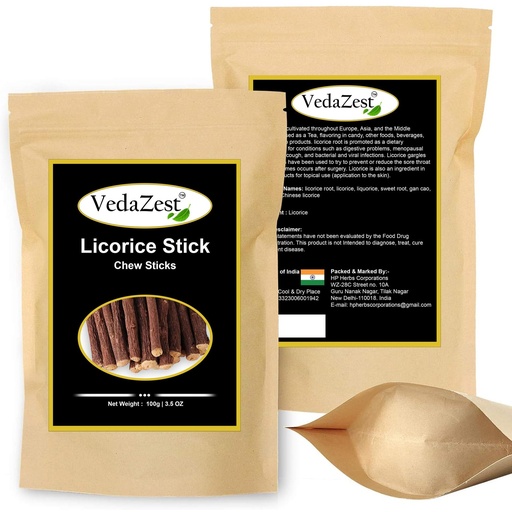 [BRSROCDQBEFR43LK] VedaZest Organic Licorice Root Sticks 100% Pure, Raw Natural Licorice Root Chew Sticks (100g), Non-GMO, Dried & Pure Mulethi