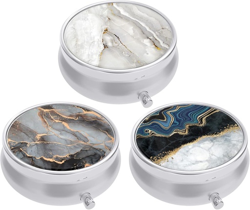 [BRSRMAYEOR6RUETO] 3 Pack Pill Box, Small Pill Case for Purse & Pocket, Cute Travel Medicine Organizer, Portable Medicine Container Holder to Hold Vitamins, Medication, Fish Oil & Supplement, Abstract Art Marble