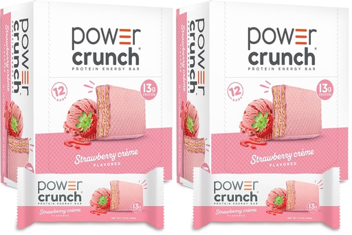 [BRSRAY35DMJWC2Y6] Power Crunch Protein Wafer Bars, High Protein Snacks with Delicious Taste, Strawberry Crème, 1.4 Ounce (12 Count) (Pack of 2)