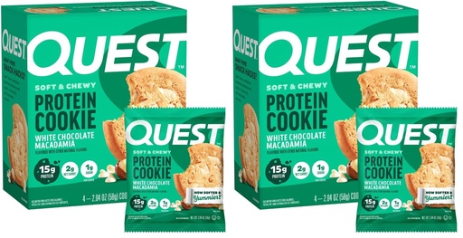 [BRSRGGQNAUNWKFIY] Quest Nutrition White Chocolate Macadamia Protein Cookie,15g Protein,1g Sugar,2g Net Carbs,Keto Friendly,High-Protein,Low Carb;,4 Count (Pack of 2)