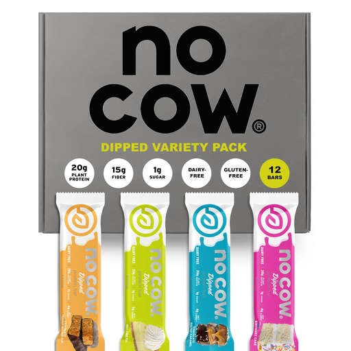 [BRSW2BQ2O4IAIHLB] No Cow High Protein Bars, Dipped Variety Pack - Healthy Snack, 20g Vegan Protein, High Fiber, Low Sugar, Keto Friendly, Dairy & Gluten Free (12 Count)