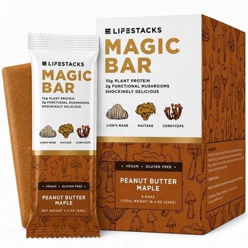 [BRSRGCADAUMQKFY6] Magic Bar Functional Mushroom Energy Bars – 10g Plant-Based Protein with Lion’s Mane, Cordyceps & Maitake | Adaptogen Superfood Blend | Made in USA | 8-Pack Peanut Butter Maple Box