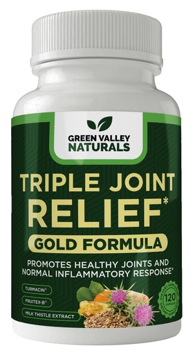 [BRSRAHQ7BF6R4CL5] GREEN VALLEY NATURALS Triple Joint Relief Gold – Joint Support Supplement with Turmeric (Turmacin®, BCM-95®), Boswellia (AprèsFlex®) & Boron – Supports Mobility & Flexibility – 120 Capsules