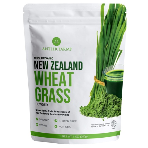 [BRSWKGANAZ5Q2334] Antler Farms - 100% Pure, Organic, New Zealand Wheatgrass Powder, 40 Servings, 200g - Raw, Vegan, Gluten Free, Nutrient Rich, High Chlorophyll Wheat Grass, Detox, Essential Amino Acids, Minerals