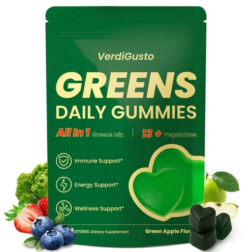 [BRSRGFQPC4MGGG3P] Greens Gummies | Superfood Greens Supplement with 20+ Vegetables & Fruits | Supports Immune Health, Energy & Daily Wellness | Natural Green Apple Flavor | Non-GMO, Gluten-Free, Soy Free