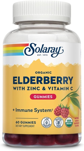 [BRSRMGD6OYCWKG3Z] SOLARAY Organic Elderberry Gummies w/Zinc & Vitamin C | Healthy Immune System Support | Gluten Free | 30 Serv, 60 Ct
