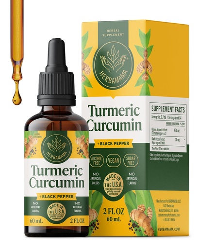 [BRSREEAFDMPBSE35] HERBAMAMA Turmeric Curcumin Supplement – Turmeric with Black Pepper – Vegan, Non-GMO, Alcohol & Sugar-Free, 28-Day Supply