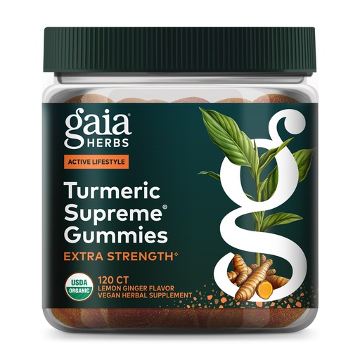 [BRSRGYD7DF4B6HY7] Gaia Herbs Turmeric Supreme Gummies Extra Strength - Supports Healthy Inflammatory Response in Healthy Individuals* - Lemon Ginger Flavor - 120 Vegan Organic Gummies (40 Servings)