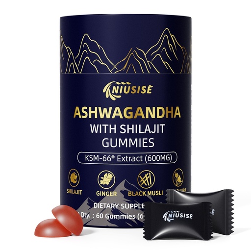 [BRSRAHQHCBYA2ALG] NIUSISE Ashwagandha Gummies with Shilajit 300mg for Women & Men, Zero Sugar ashwagandha Supplements with Maca Root Powder | Organic ashwagandha Extra Strength for Boost Energy 60 Gummies