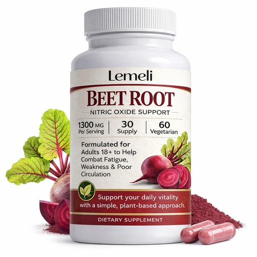 [BRSRGAYEO4JWE2A6] Beetroot, Plant-Based Beet Root Extract Supplement with Vitamin C & Black Pepper – Daily Wellness Formula, Vegan, Non-GMO & Gluten Free, 60 Capsules (1) (1)