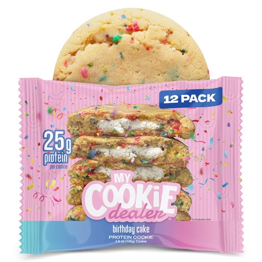 [BRSREZL7BAHGOCLX] My Cookie Dealer Protein Cookies, Birthday Cake (12-Pack, 3.8oz Each) - 25g of Protein per Cookie - Individually Wrapped Workout Snacks for On-The-Go Travel