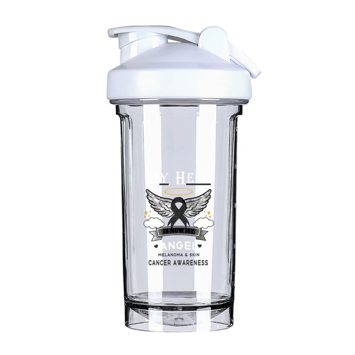 [BRSRAAYFCJYGE3AY] My Hero Is Now My Angel Melanoma & Skin 18 Ounce Shaker Bottle Drink Mixer Leak-proof Pre Workout Protein Shakes Meal Replacement Shakes Bottles 500ML/18 Oz White
