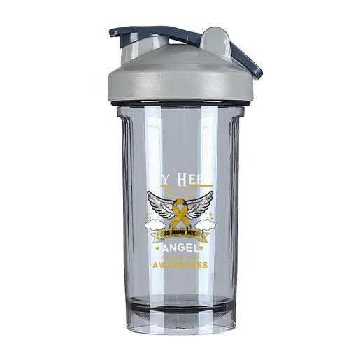 [BRSRAAYFCMNQMGTP] My Hero Is Now My Angel Childhood Cancer Awareness 18 Ounce Shaker Bottle Drink Mixer Leak-proof Pre Workout Protein Shakes Meal Replacement Shakes Bottles 500ML/18 Oz Gray