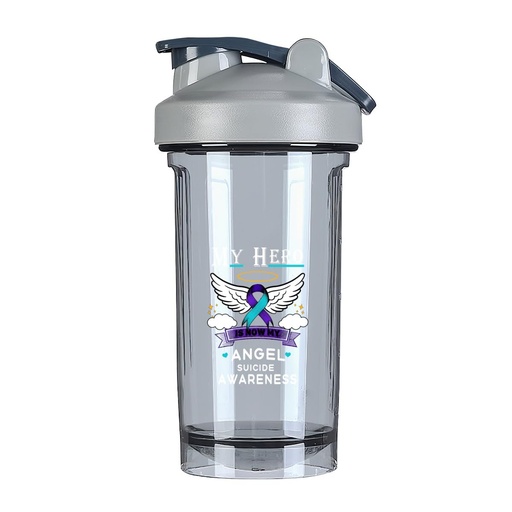 [BRSRAAYFCF4GEAA6] My Hero Is Now My Angel Prevention Awareness 18 Ounce Shaker Bottle Drink Mixer Leak-proof Pre Workout Protein Shakes Meal Replacement Shakes Bottles 500ML/18 Oz Gray