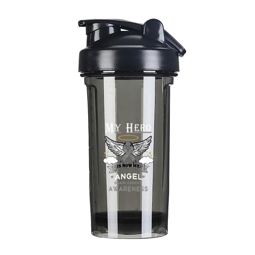 [BRSRAAYFCMBRSELJ] My Hero Is Now My Angel Brain Cancer Awareness 18 Ounce Shaker Bottle Drink Mixer Leak-proof Pre Workout Protein Shakes Meal Replacement Shakes Bottles 500ML/18 Oz Black-2
