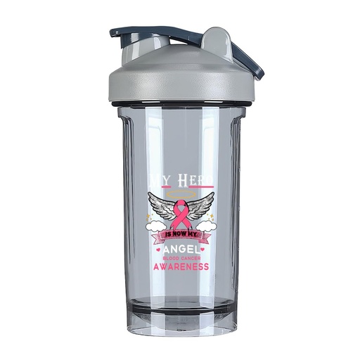 [BRSRAAYFCMCQEEI2] My Hero Is Now My Angel Breast Cancer Awareness 18 Ounce Shaker Bottle Drink Mixer Leak-proof Pre Workout Protein Shakes Meal Replacement Shakes Bottles 500ML/18 Oz Gray