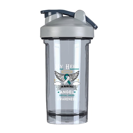 [BRSRAAYFBUJWGHLK] My Hero Is Now My Angel Cervical Cancer Awareness 18 Ounce Shaker Bottle Drink Mixer Leak-proof Pre Workout Protein Shakes Meal Replacement Shakes Bottles 500ML/18 Oz Gray