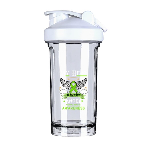 [BRSRAAYFBUIWG3LX] My Hero Is Now My Angel Mental Health Awareness 18 Ounce Shaker Bottle Drink Mixer Leak-proof Pre Workout Protein Shakes Meal Replacement Shakes Bottles 500ML/18 Oz White&-ds5-2-2