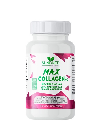 [BRSW2BQTO4PWGYDP] Sundhed Max Collagen Plus C - All Natural Collagen with Biotin & Bioperine to Boost Anti Aging Hydration & Skin Firmness - Strengthen Bones & Nails (Capsules 2-Month) (120 Count)