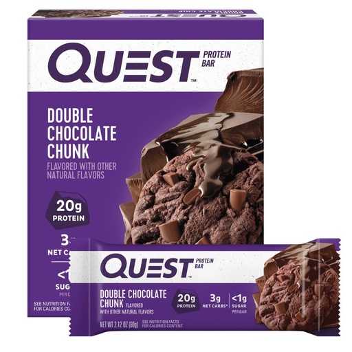 [BRSWICQYAV4A4A3G] Quest Nutrition Double Chocolate Chunk Protein Bars, 20g Protein Bars, 1g Sugar, 4g Net Carb, Gluten Free, Keto Friendly, 4 Count