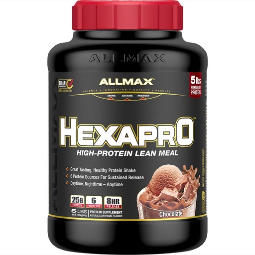 [BRSWYZQBCN7QMFDL] ALLMAX HEXAPRO, Chocolate - 5 lb - 25 Grams of Protein Per Serving - 8-Hour Sustained Release - Zero Sugar - 52 Servings
