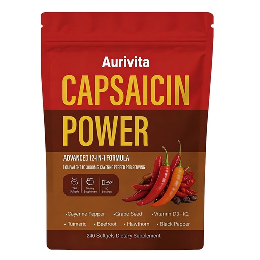 [BRSRGAD4OUPR42TJ] Capsaicin Softgels, Capsaicin Supplements, Cayenne Pepper Softgels Capsules, Capsaicins Powder with Vitamin D3 + K2, Beetroot, Grape Seed and Other Extracts, 240 Capsules (1 pcs)