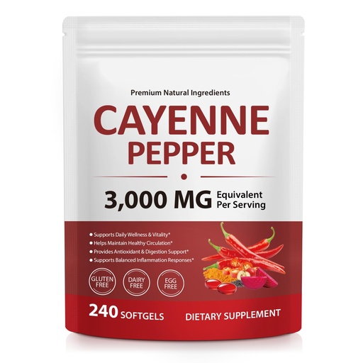 [BRSRGZTRBEPBYG37] Cayenne Pepper Softgels Supplement, Cayenne Pepper Softgels with Vitamin D3 K2 & E,Turmeric, Berberine,Supports Healthy Blood Circulation- 240 Softgels