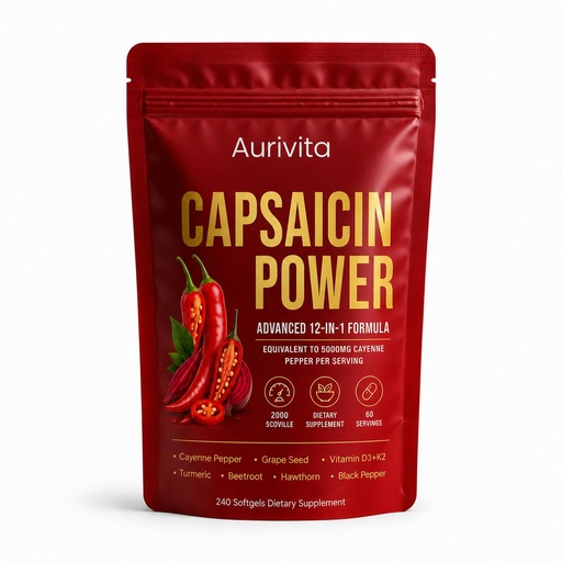 [BRSRYYAFA55A23T3] Aurivita Capsaicin Softgels, Aurivita Capsaicin Power, Cayenne Pepper, Beetroot, Supports Digestive Health, Boosts Energy and Daily Vitality, 240 Softgels