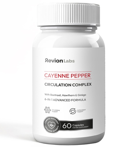 [BRSRGBTQBMMBSF3B] RevionLabs Cayenne Pepper Capsules Supplement - 6 in 1 Capsaicin Pills Supplements with Beet Root Hawthorn Ginkgo Biloba Vitamin D3 K2 - Cayenne Peppers Extract Complex Circulation Antioxidant Support
