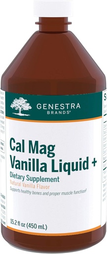 [BRSWKGT3PIMRMGTE] Genestra Brands Cal Mag Vanilla Liquid + | Calcium-Magnesium Supplement | 15.2 fl. oz.