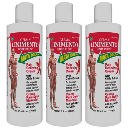 [BRSWGHQLCUARQ3T2] Germa Liniment Udder Plus. Natural Topical Analgesic Ointment. Relief for Pain and Aches in Joints and Back. With Chile Extract. 6 oz. Pack of 3