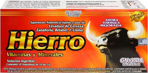 [BRSRGZD2PMDQI336] Hierro Liquid Dietary Supplement – Iron with Brewer’s Yeast, Carrot, Beetroot & L-Lysine – Vitamins & Minerals – 10 Ampoules x 10 mL