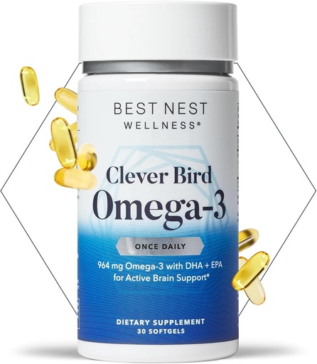 [BRSWGZATOEBWK2D2] Best Nest Wellness Omega-3 Softgels - Fish Oil Supplement Supports Brain Health - Nutritional Support for Mothers - EPA & DHA Supplement Aids Immune System Health - 30 Softgels