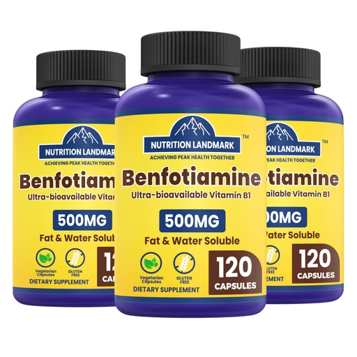 [BRSRGYAFBUJWGC32] B1 Benfotiamine, 500mg per Serving, 120 Capsules,Fat & Water Soluble Vitamin B1, Gluten Free, Non-GMO, Vegetarian 3pack