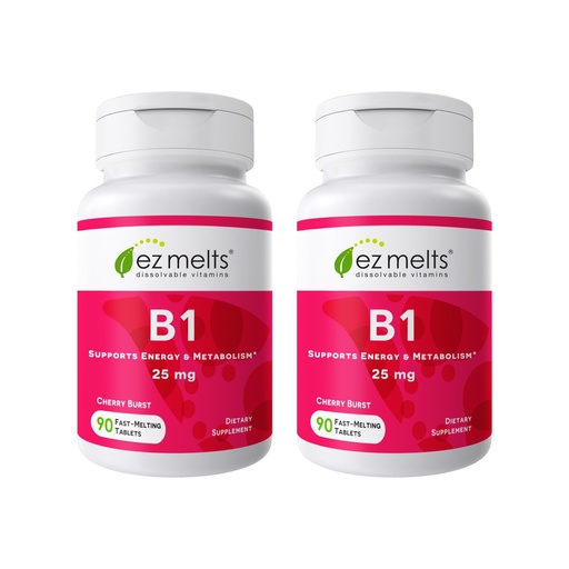 [BRSREAYNB4FAYH3F] EZ Melts Dissolvable Vitamin B1 25 mg - Thiamin Supplement for Energy, Stress & Cellular Support - No Artificial Flavors - Non-GMO & Vegan - Cherry Burst - 180 Dissolvable Tablets (90 Servings)