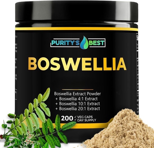 [BRSRAHYYOQFWAADD] Purity’s Best BOSWELLIA SERRATA 4X + 10x + 20x Extract,Immune Support and Muscle Relief, 200 Veggie Caps, 100% Vegan