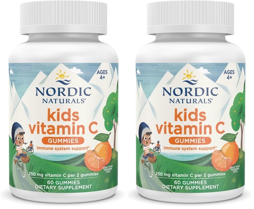 [BRSREALYPIPRG232] Nordic Naturals Kids Vitamin C Gummies - Tangy Tangerine - 60 Gummies - Vegan Vitamin C Supplement - Children’s Immunity and Antioxidant Support - 250 mg per Serving - 30 Servings (Pack of 2)