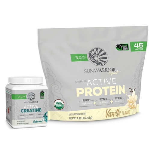[BRSRAYL3O4CW2CQY] Sunwarrior Active Organic Protein Powder Plant-Based Vanilla Flavored 45 Servings & Creatine Monohydrate Powder 60 Servings