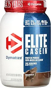 [BRSWIYA2AR7BUHL4] Dymatize Elite Casein Protein Powder, Slow Absorbing with Muscle Building Amino Acids, 100% Micellar Casein, 25g Protein, 5.4g BCAAs & 2.3g Leucine, Helps Overnight Recovery, Rich Chocolate, 2 Pound
