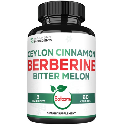 [BRSROFARPMHQE2T2] Satoomi Berberine Supplement with Organic Ceylon Cinnamon Bark & Bitter Melon - 3in1-60 Vegan Capsules
