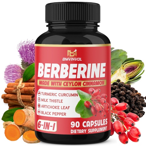[BRSRACY7BUMGOEQ2] Berberine, Ceylon Cinnamon, Turmeric, Milk Thistle, Artichoke, Black Pepper - 90 Capsules [3-Month Supply]